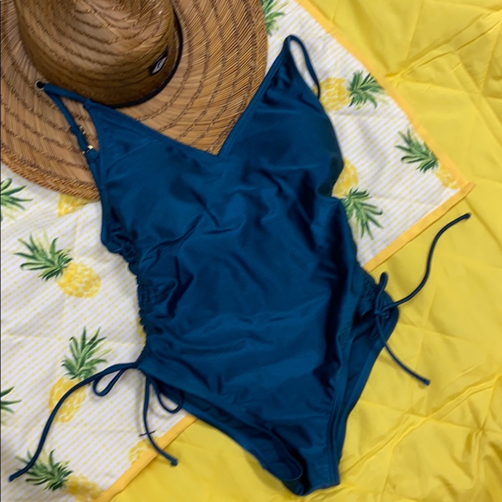 Dark teal one piece bathing suit